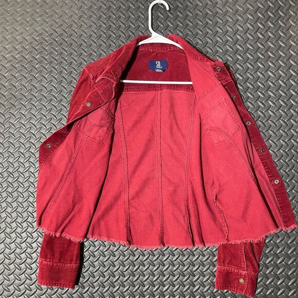 So GSJ Red Corduroy Button Up Distressed Casual Wear Jacket Women's Size‎ Large - Picture 3 of 8